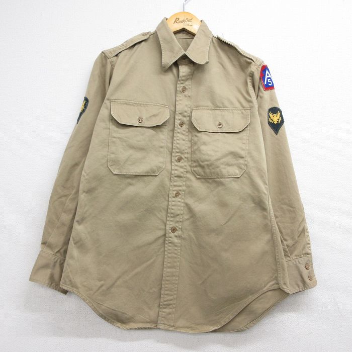 60s ミリタリーシャツ ベージュ メンズL相当 | 古着
