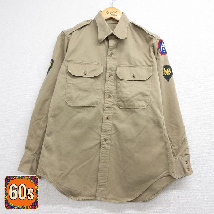 60s ミリタリーシャツ ベージュ メンズL相当 | 古着
