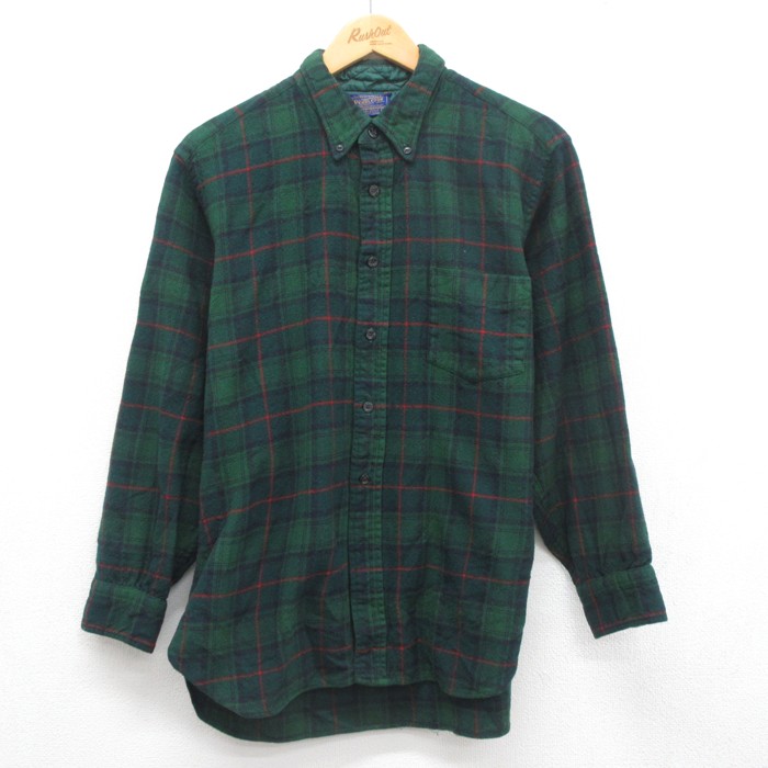 L★古着 ペンドルトン PENDLETON 長袖 ビンテージ シャツ メンズ 60年代 60s ウール ボタンダウン グリーン チェック【spe】 26aug19