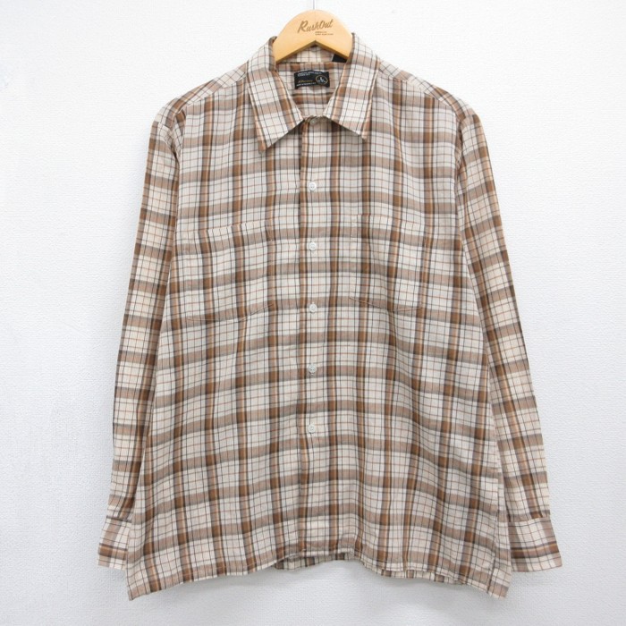 JCペニー 70s 長袖シャツ チェック ベージュ メンズL相当 | 古着
