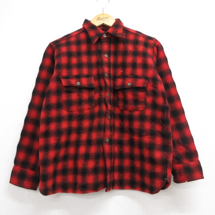 50s 長袖シャツ フラップポケット レッド メンズM相当 | 古着