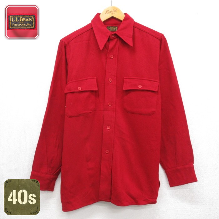 エルエルビーン 40s 長袖シャツ フラップポケット レッド メンズM相当 | 古着
