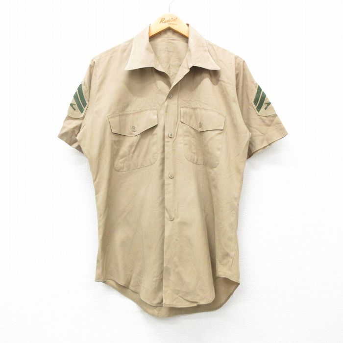 【50%OFF】M★古着 半袖 ビンテージ ミリタリー シャツ メンズ 60年代 60s 開襟 オープンカラー 茶 ブラウン 24mar28 中古 トップス