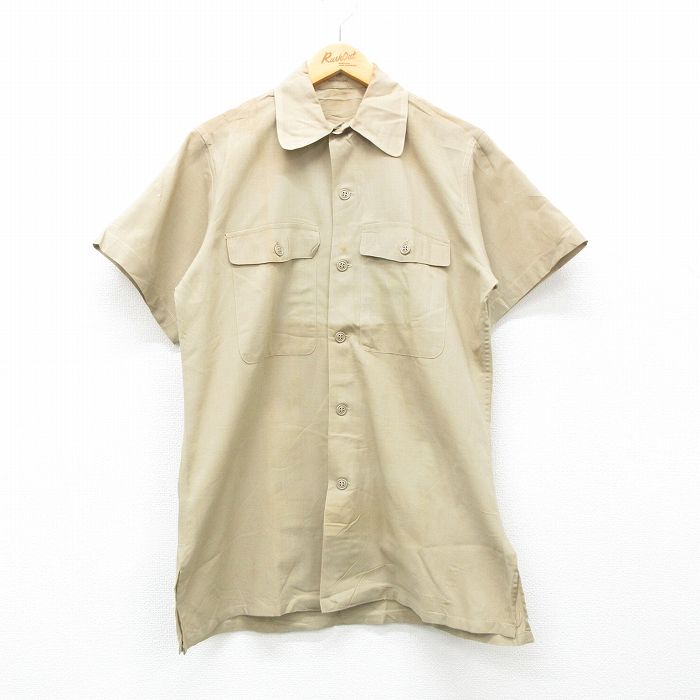 【50%OFF】M★古着 半袖 ビンテージ ミリタリー シャツ メンズ 60年代 60s USA製 ベージュ カーキ 24mar28 中古 トップス