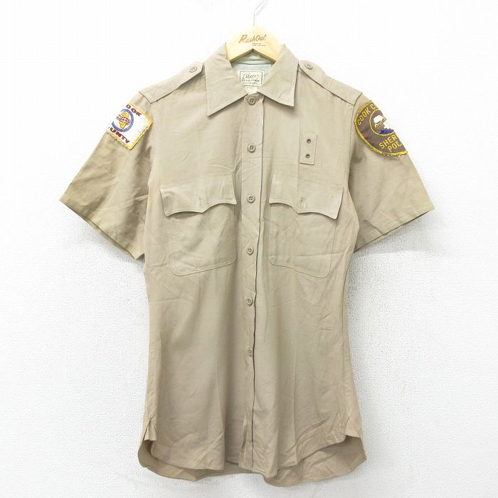 【50%OFF】S★古着 半袖 ビンテージ ワーク シャツ メンズ 60年代 60s ポリス マチ付き ベージュ カーキ 24apr17 中古 トップス