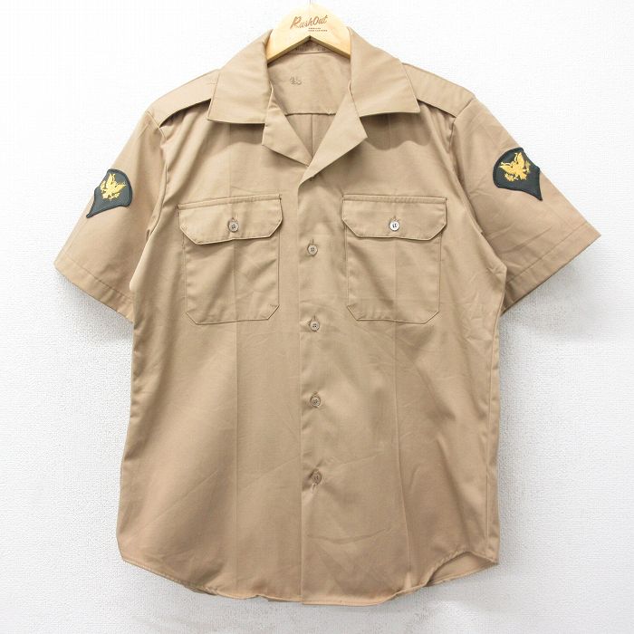 M★古着 半袖 ビンテージ ミリタリー シャツ メンズ 70年代 70s 開襟 オープンカラー USA製 ベージュ カーキ 24may07 中古 トップス