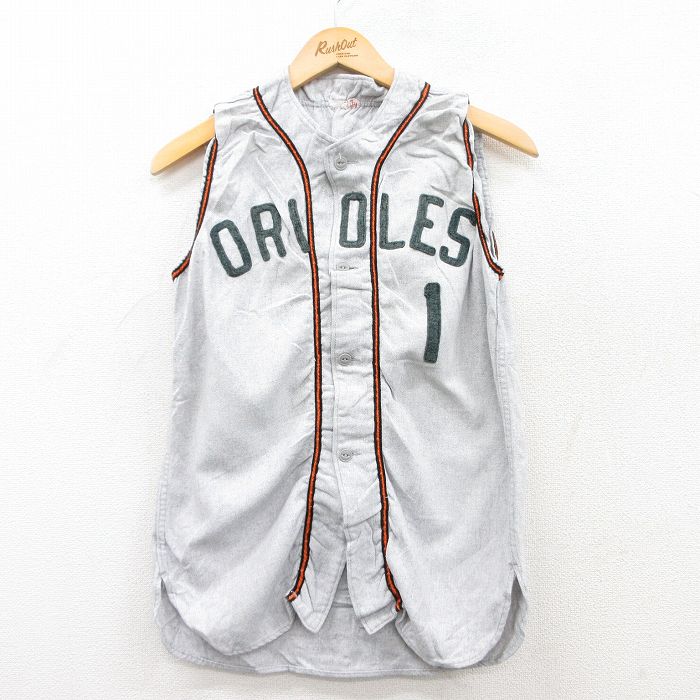 S★古着 ノースリーブ ビンテージ ベースボール シャツ メンズ 50年代 50s MLB ボルチモアオリオールズ グレー メジャーリーグ 野球 【spe】 25may10 中古 トップス