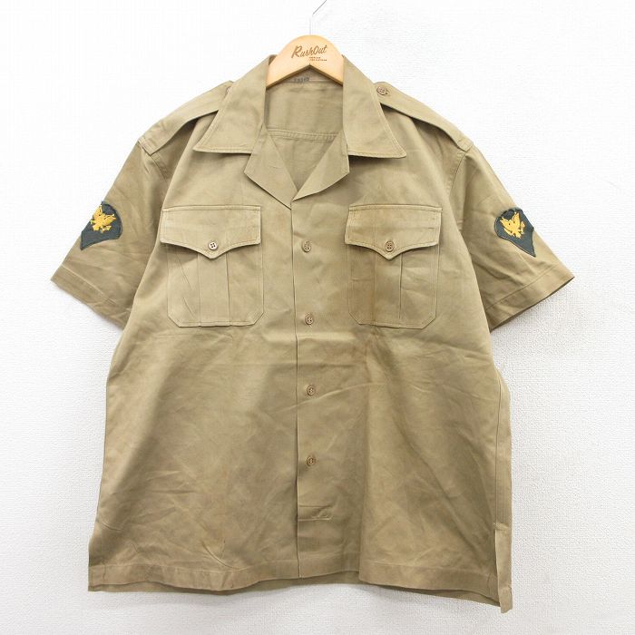 XL★古着 半袖 ビンテージ ミリタリー シャツ メンズ 50年代 50s コットン ベージュ カーキ 25may10 中古 トップス