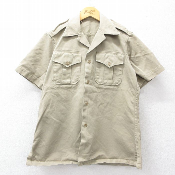 50s 半袖ワークシャツ 開襟 ベージュ メンズS相当 | 古着