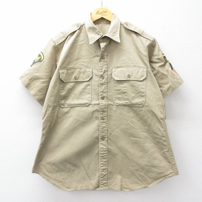 50s 半袖ミリタリーシャツ ベージュ メンズXL相当 | 古着