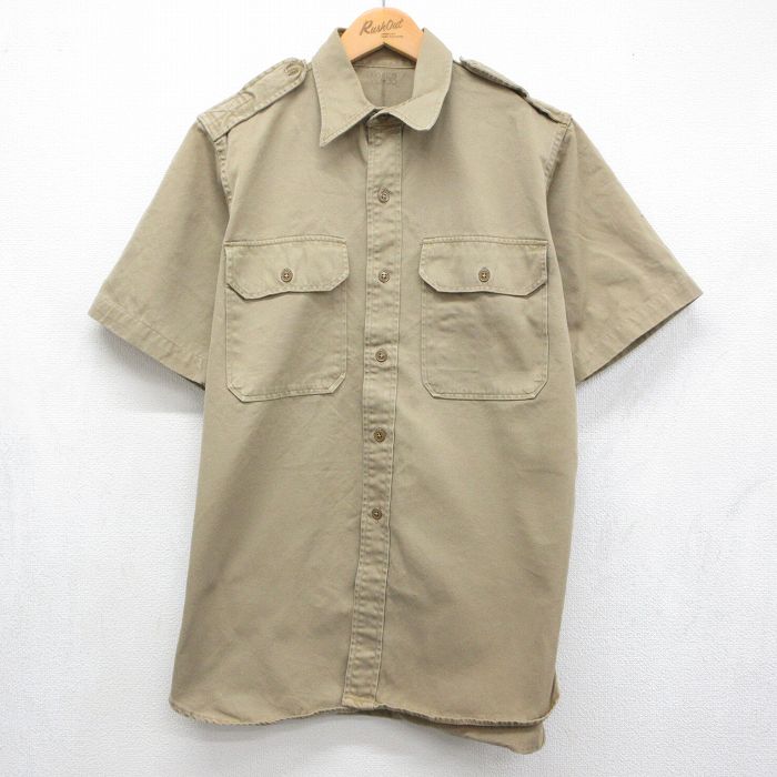 L★古着 半袖 ビンテージ ミリタリー シャツ メンズ 60年代 60s マチ付き コットン ベージュ 26jun09