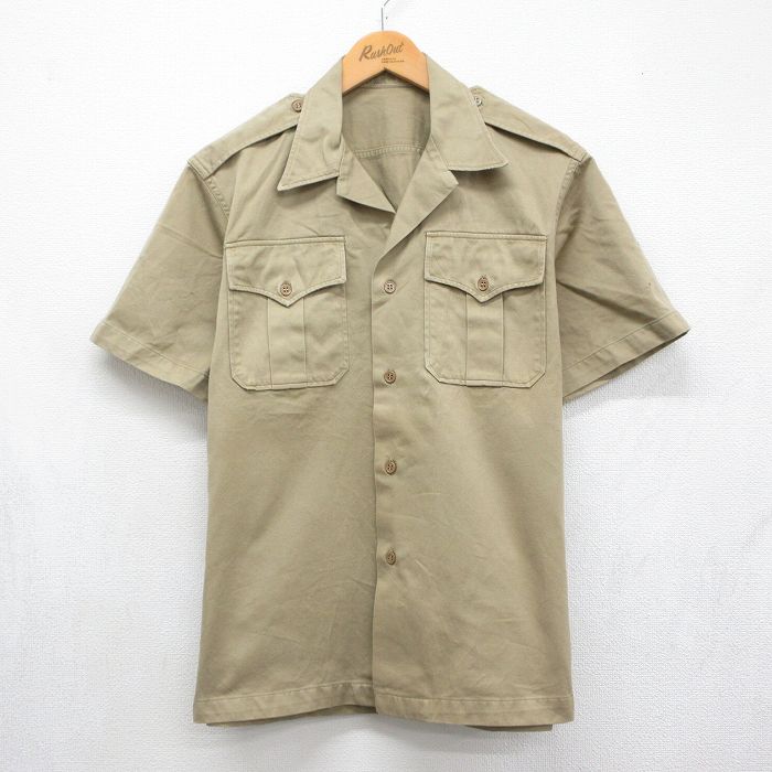 50s 半袖ミリタリーシャツ ベージュ メンズL相当 | 古着