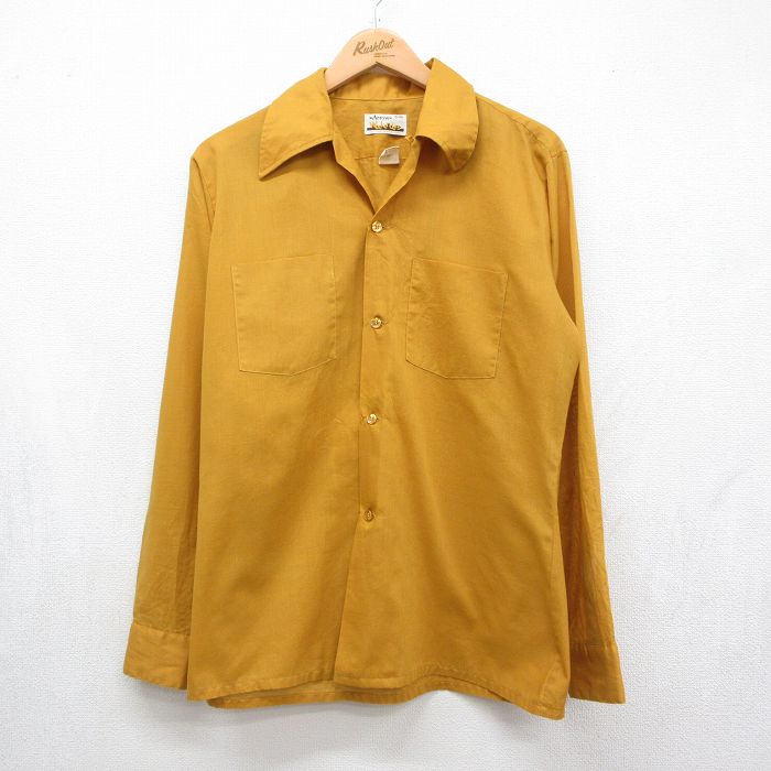 L★古着 アロー 長袖 ビンテージ シャツ メンズ 70年代 70s 開襟 オープンカラー USA製 イエロー【spe】 26jun09