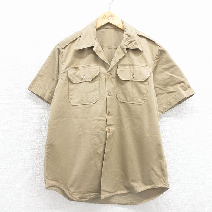 70s 半袖シャツ オープンカラー ベージュ メンズL相当 | 古着