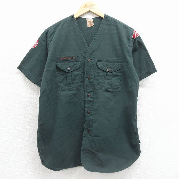 60s 半袖シャツ マチ付き グリーン メンズM相当 | 古着
