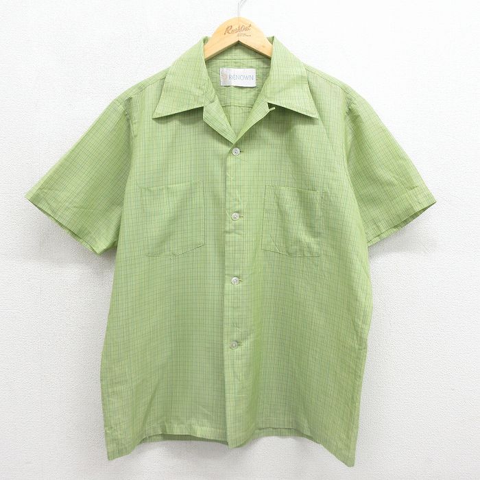 70s 半袖シャツ チェック グリーン メンズL相当 | 古着