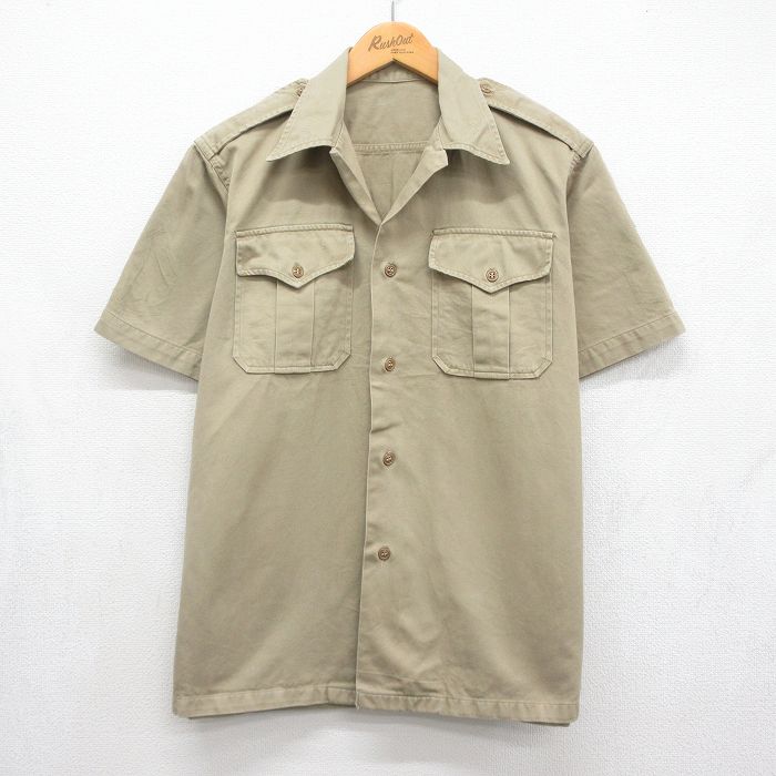 70s 半袖シャツ オープンカラー ベージュ メンズL相当 | 古着