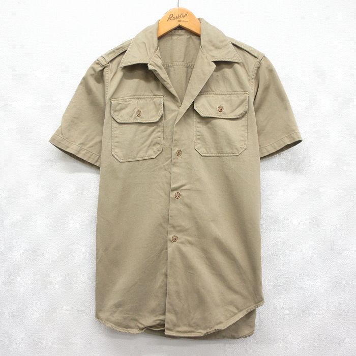 70s 半袖ミリタリーシャツ ベージュ メンズM相当 | 古着
