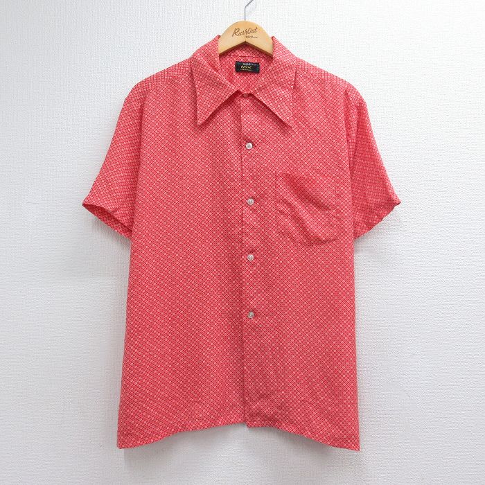 70s 半袖シャツ 総柄 レッド メンズL相当 | 古着