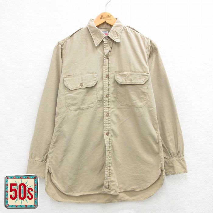 エルベコ 50s 長袖シャツ マチ付き ベージュ M | 古着