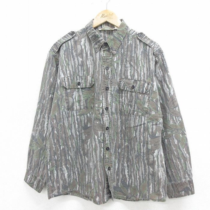 XL★古着 長袖 ハンティング シャツ メンズ 90年代 90s リアルツリー コットン USA製 グレー系他 24jun12 中古 トップス