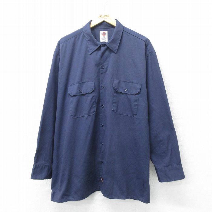 XL★古着 ディッキーズ Dickies 長袖 ワーク シャツ メンズ 大きいサイズ 紺 ネイビー 24aug23 中古 トップス
