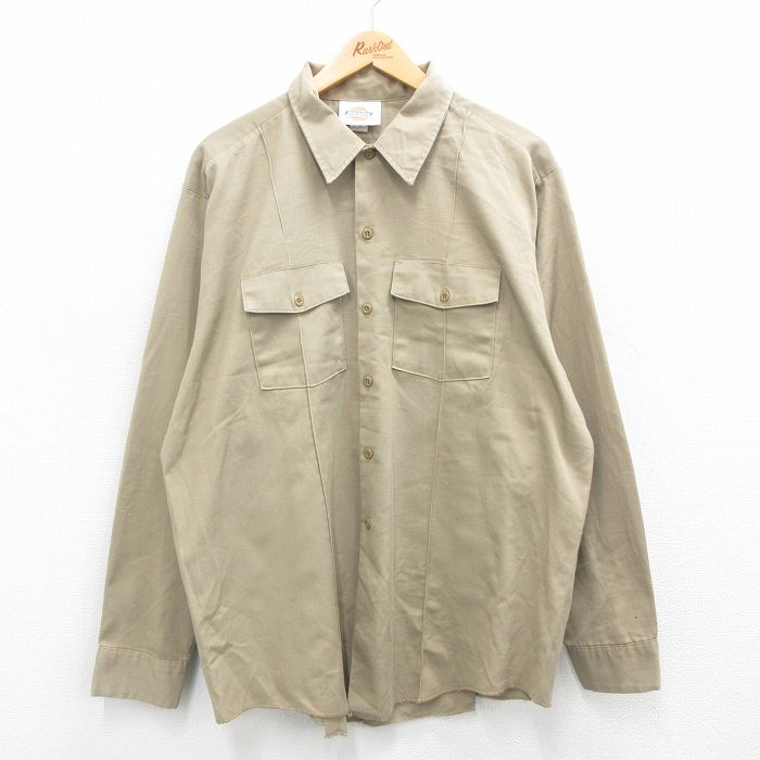 【50%OFF】XL★古着 ディッキーズ Dickies 長袖 ワーク シャツ メンズ 90年代 90s 大きいサイズ USA製 ベージュ カーキ 【spe】 24aug24 中古 トップス