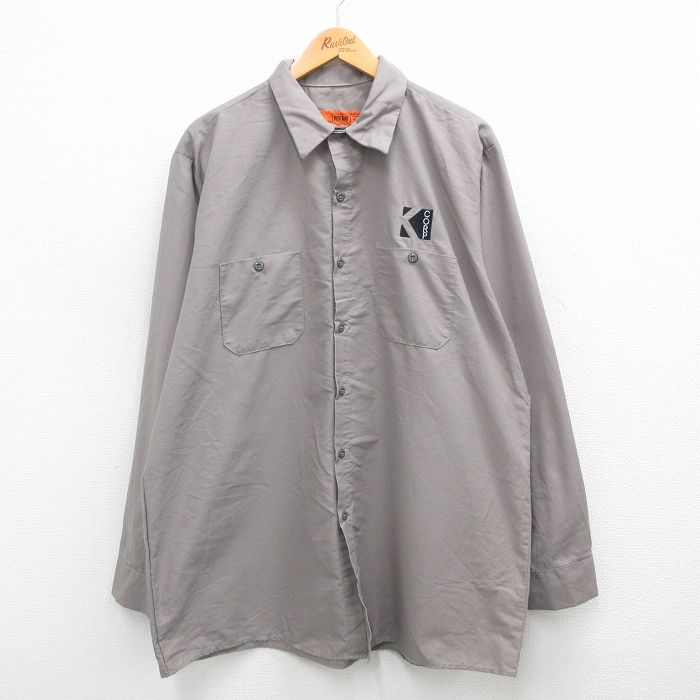【50%OFF】XL★古着 レッドキャップ 長袖 ワーク シャツ メンズ CORP 大きいサイズ ロング丈 グレー 24aug24 中古 トップス