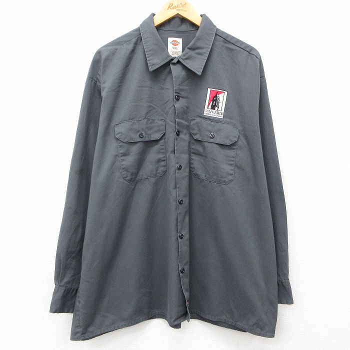XL★古着 ディッキーズ Dickies 長袖 ワーク シャツ メンズ SUNY ERIE 大きいサイズ グレー 24aug24 中古 トップス