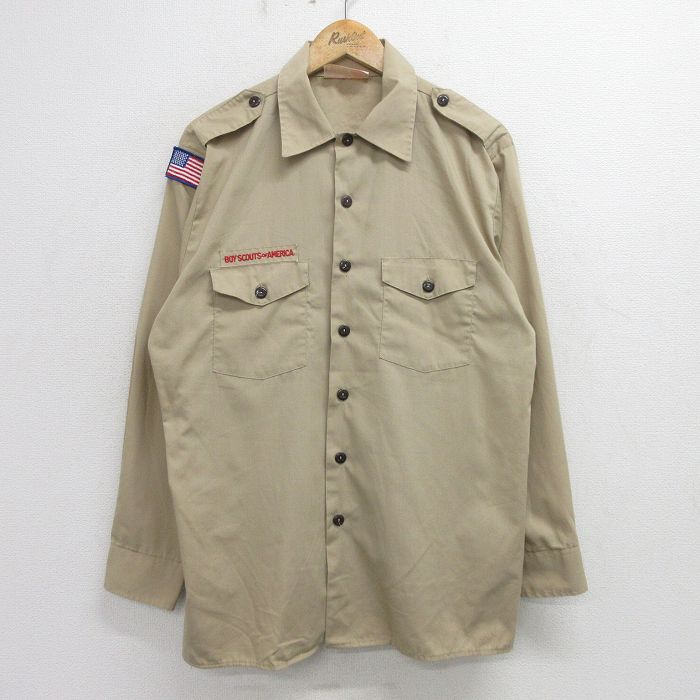 XL★古着 長袖 ボーイスカウト シャツ メンズ 90年代 90s USA製 ベージュ カーキ 24aug31 中古 トップス