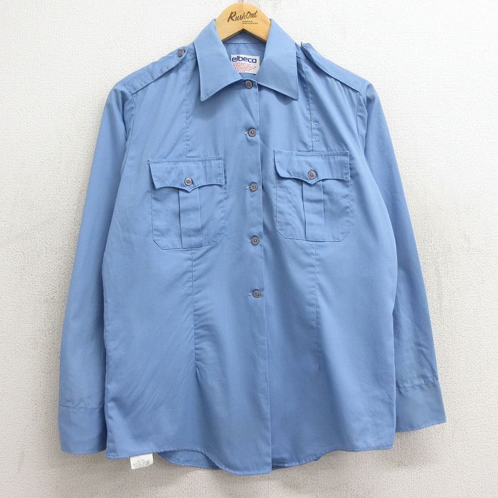 L★古着 elbeco 長袖 ワーク シャツ メンズ 90年代 90s 薄紺 ネイビー 24sep07 中古 トップス