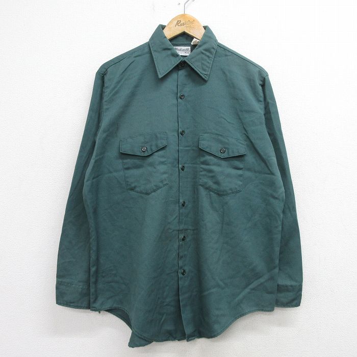 【50%OFF】L★古着 長袖 ワーク シャツ メンズ 90年代 90s USA製 緑系 グリーン 24sep07 中古 トップス