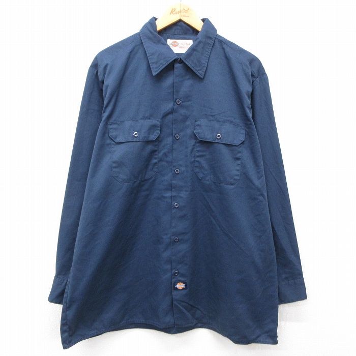 XL★古着 ディッキーズ Dickies 長袖 ワーク シャツ メンズ 00年代 00s 大きいサイズ 濃紺 ネイビー 24sep14 中古 トップス