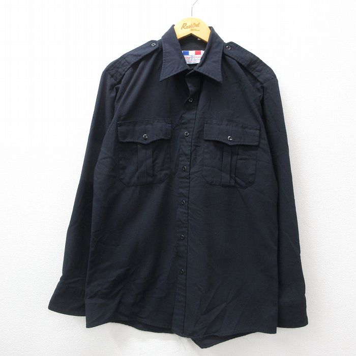 L★古着 長袖 ミリタリー シャツ メンズ 00年代 00s 濃紺 ネイビー 24oct02 中古 トップス