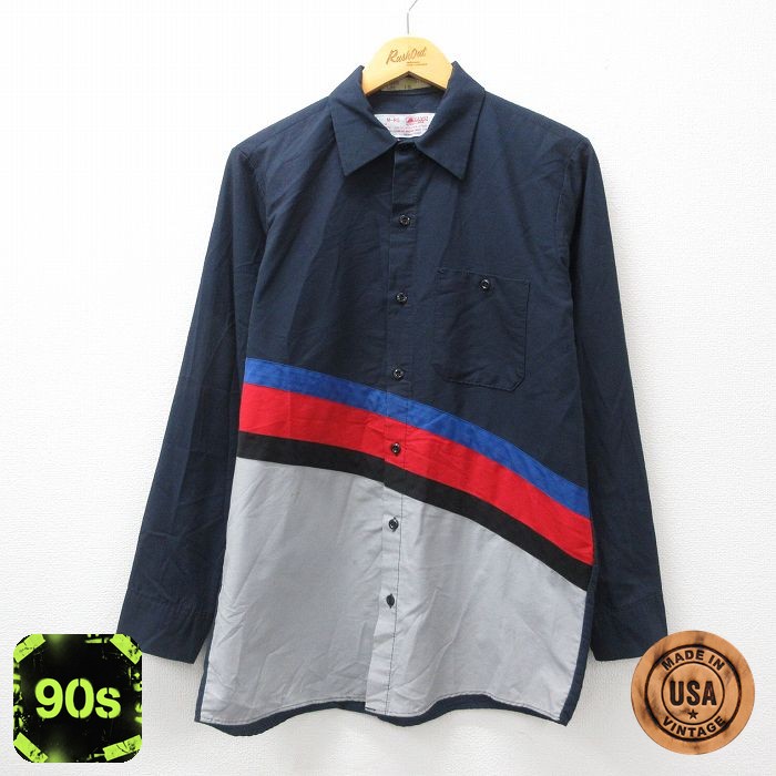 【50%OFF】レッドキャップ 90s ワークシャツ マルチカラー ネイビー L | 古着