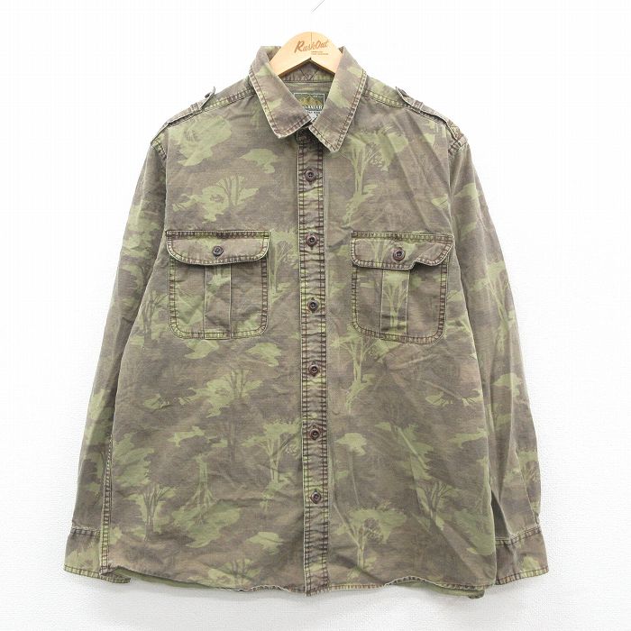 XL★古着 エディーバウアー 長袖 ハンティング シャツ メンズ リップストップ コットン 緑他 グリーン 迷彩 24oct18 中古 トップス