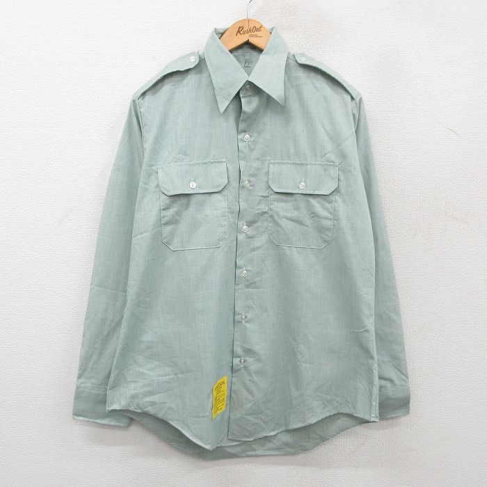 L★古着 長袖 ミリタリー シャツ メンズ 80年代 80s USA製 薄緑 グリーン 24nov05 中古 トップス