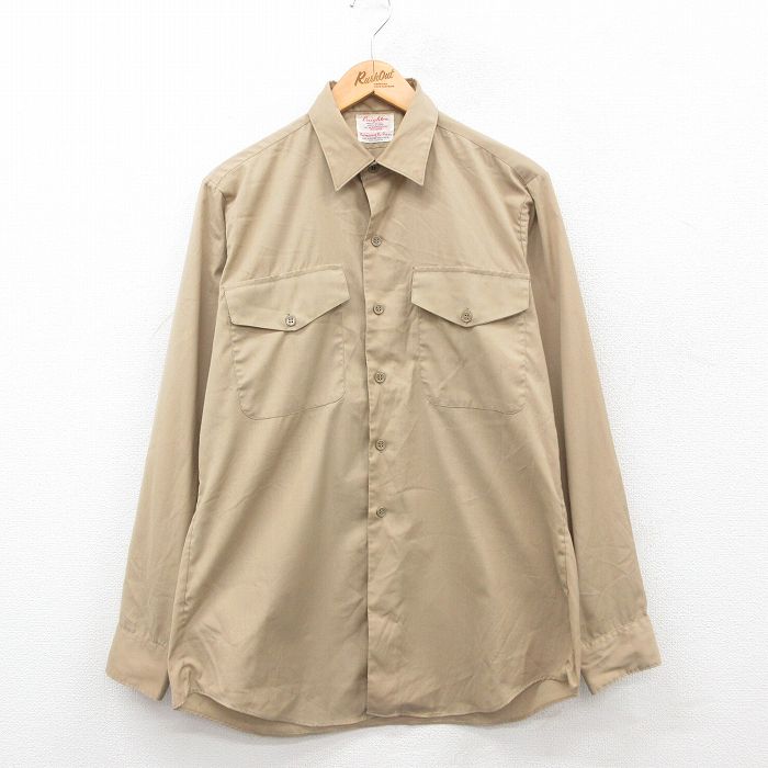 【50%OFF】XL★古着 長袖 ワーク シャツ メンズ 80年代 80s USA製 薄ベージュ カーキ 24nov05 中古 トップス
