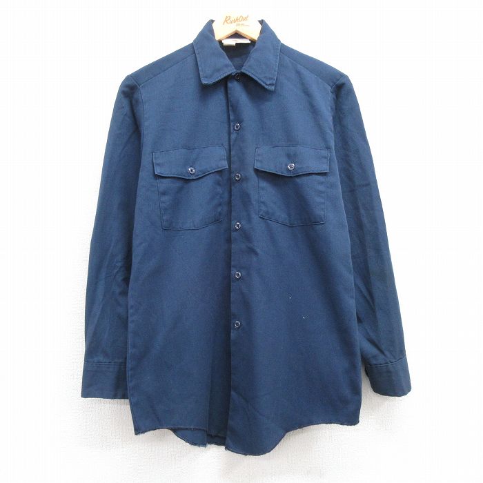 S★古着 ディッキーズ Dickies 長袖 ワーク シャツ メンズ 90年代 90s USA製 紺 ネイビー 24nov26 中古 トップス