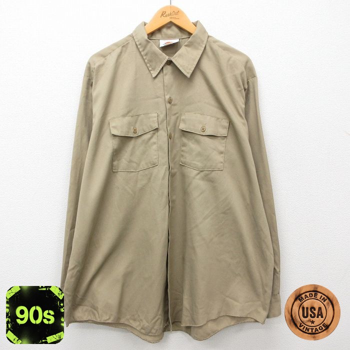【50%OFF】ディッキーズ 90s 長袖シャツ ベージュ メンズXL相当 | 古着