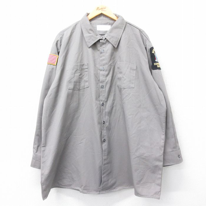 XL★古着 長袖 ワーク シャツ メンズ ニューヨーク 星条旗 大きいサイズ ロング丈 グレー 24dec10 中古 トップス