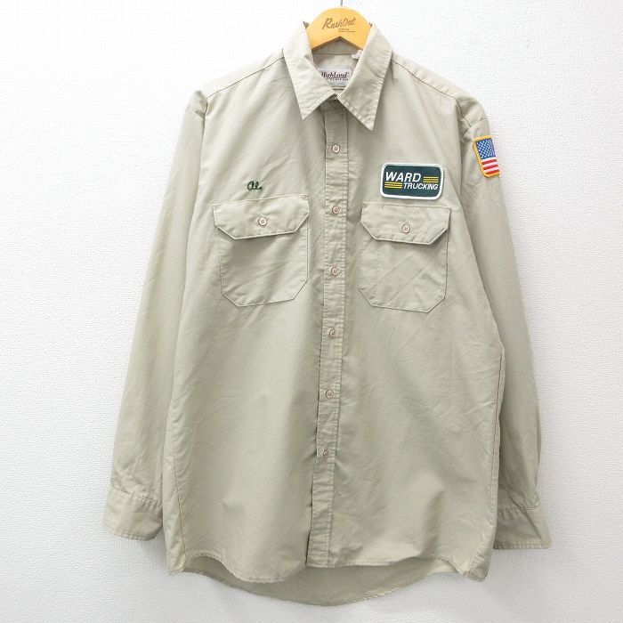 【50%OFF】XL★古着 レッドキャップ 長袖 ワーク シャツ メンズ 90年代 90s WARD USA製 ベージュ カーキ 24dec18 中古 トップス