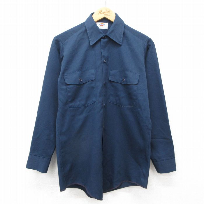 【50%OFF】S★古着 ディッキーズ Dickies 長袖 ワーク シャツ メンズ 90年代 90s USA製 紺 ネイビー 25jan16 中古 トップス