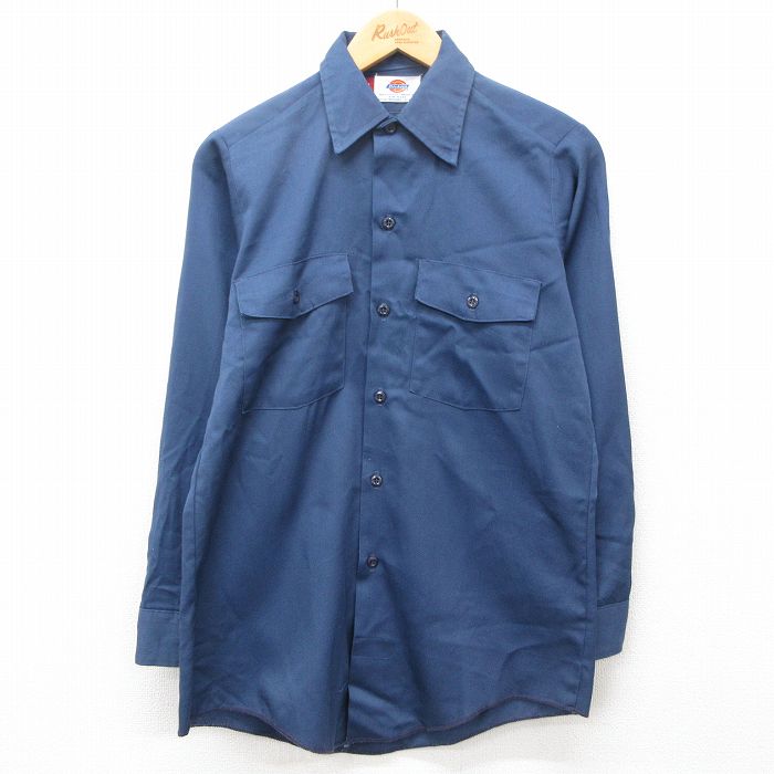 S★古着 ディッキーズ Dickies 長袖 ワーク シャツ メンズ 90年代 90s USA製 紺 ネイビー 25jan16 中古 トップス