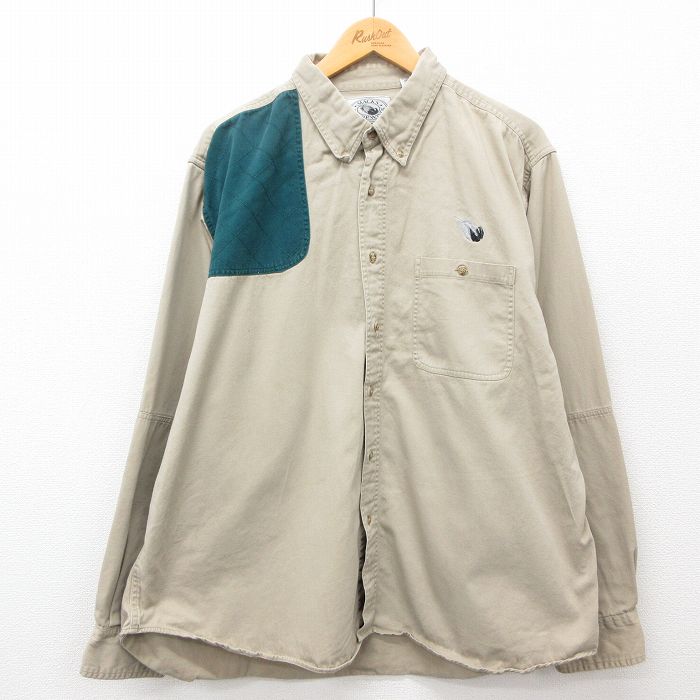【50%OFF】XL★古着 長袖 ハンティング シャツ メンズ 00年代 00s 羽 大きいサイズ コットン ベージュ他 カーキ 25jan16 中古 トップス