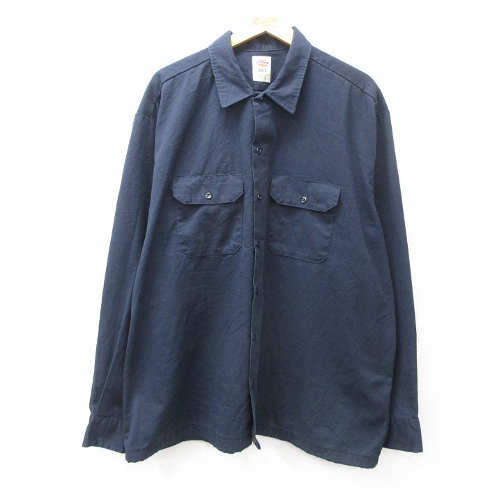 【50%OFF】ディッキーズ 長袖ワークシャツ ネイビー XL | 古着