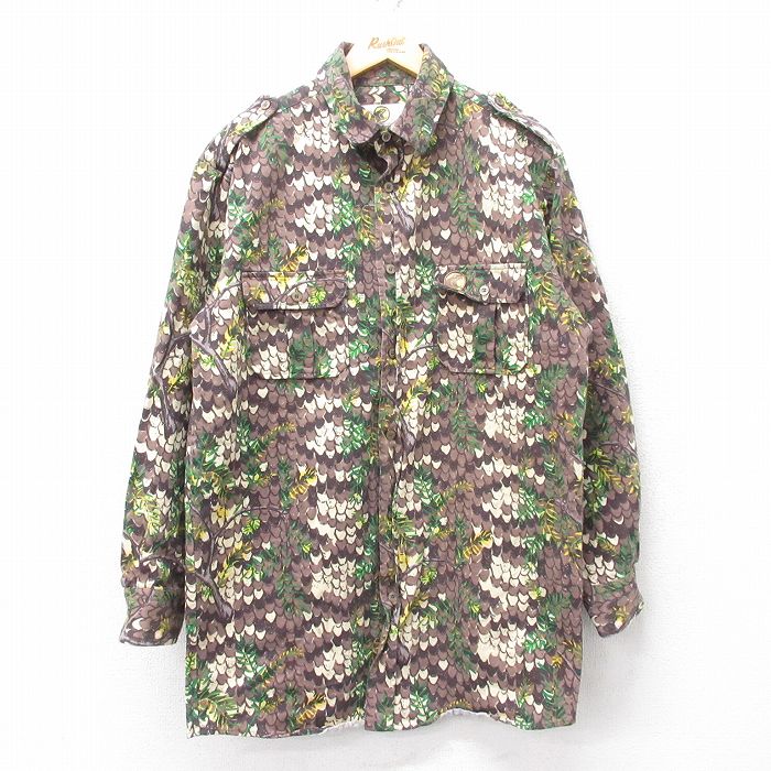 【50%OFF】L★古着 長袖 ハンティング シャツ メンズ ダイヤモンドバックカモ ロング丈 コットン 茶他 ブラウン 迷彩 【spe】 25jan24 中古 トップス