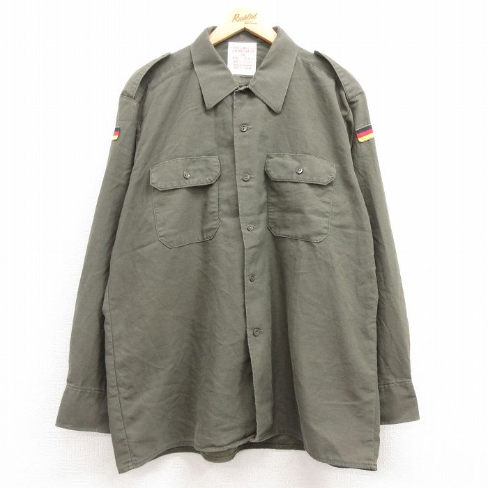 XL★古着 長袖 ミリタリー シャツ メンズ 90年代 90s ドイツ軍 緑系 グリーン 25feb07 中古 トップス