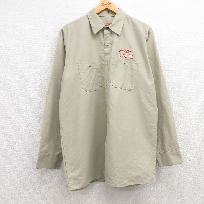 XL★古着 レッドキャップ 長袖 ワーク シャツ メンズ IRH ロング丈 ベージュ カーキ 25feb07 中古 トップス