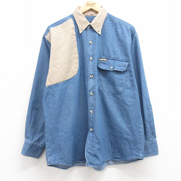 XL★古着 長袖 ハンティング シャツ メンズ 00年代 00s ボタンダウン 紺 ネイビー 25feb25 中古 トップス